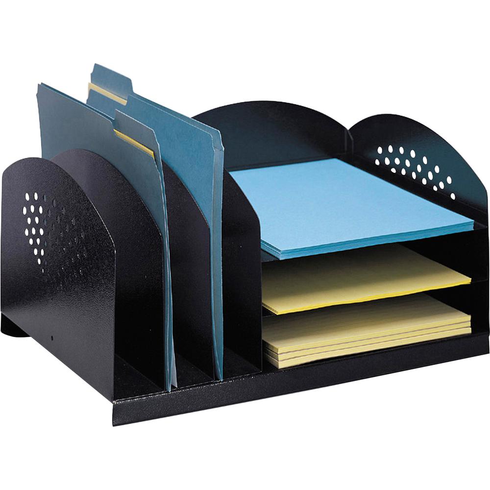 Safco 3 & 3 Combination Rack Desktop Organizers - 6 Compartment(s) - 3 Divider(s) - 3 Tier(s) - 8.25" Height x 16.25" Width x 11.25" Depth - Desktop - Powder Coated - Black - Steel - 1 Each. Picture 2