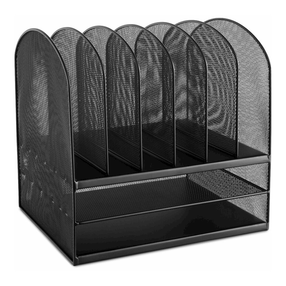 Safco Onyx 2 Horizontal/6 Upright Desk Organizer - 8 Compartment(s) - 13" Height x 13.25" Width x 11.50" Depth - Desktop - Black - Steel - 1 Each. Picture 11