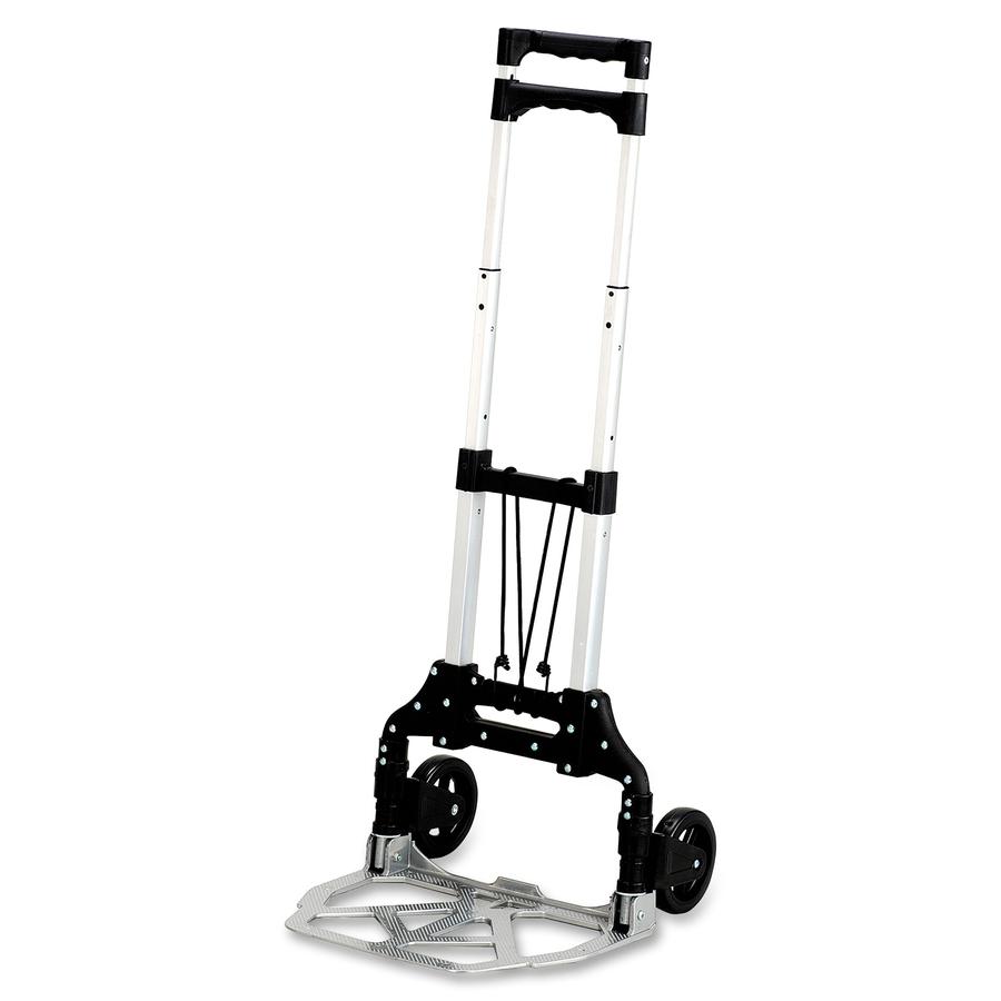 Safco Stow-Away Hand Truck - Telescopic Handle - 110 lb Load Capacity - 4 Casters - 5" Caster Size - Aluminum - 16.25" Width x 25" Depth x 39.50" Height - Aluminum Frame - Silver, Black - 1 Each. Picture 3
