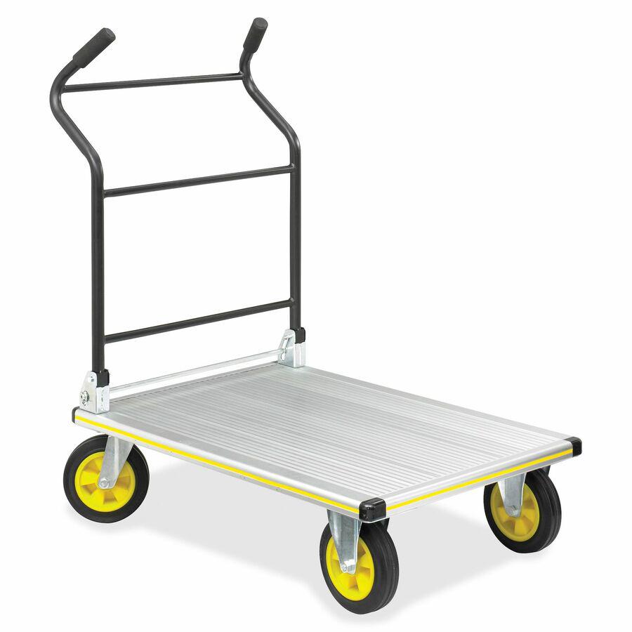 Safco Stow-Away Platform Hand Truck - Tubular Handle - 1000 lb Load Capacity - 4 Casters - 7" Caster Size - Aluminum - 24" Width x 39" Depth x 40" Height - Aluminum Frame - Silver - 1 Each. Picture 4