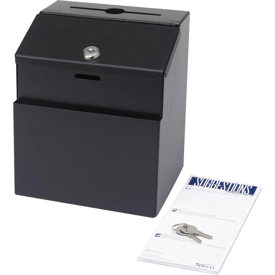 Safco Steel Suggestion Box - External Dimensions: 7.2" Width x 6" Depth x 8.5" Height - 25 x Card - Key Lock Closure - Steel - Black - No - 1 Each. Picture 2