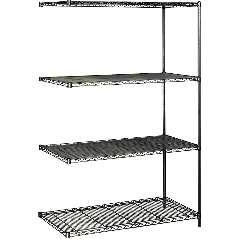 Safco Industrial Wire Shelving Add-On Unit - 48" x 24" x 72" - 4 x Shelf(ves) - 3200 lb Load Capacity - Adjustable Glide, Durable - Black - Powder Coated - Steel - Assembly Required. Picture 3
