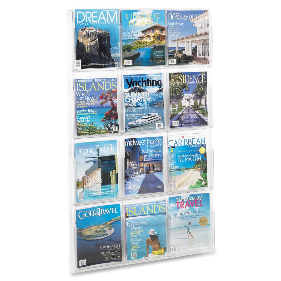 Safco 12 Pocket Magazine Display - 12 Pocket(s) - 49" Height x 30" Width x 2" Depth - Break Resistant - Clear - Plastic - 1 Each. Picture 4