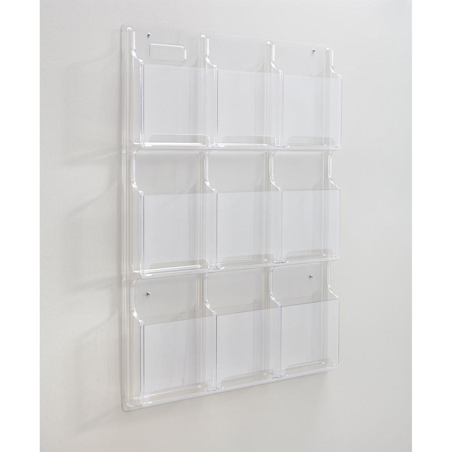 Safco 9-Pocket Magazine/Literature Display Rack - 9 Pocket(s) - 36.88" Height x 30" Width x 2" Depth - Break Resistant - Clear - Plastic - 1 Each. Picture 3