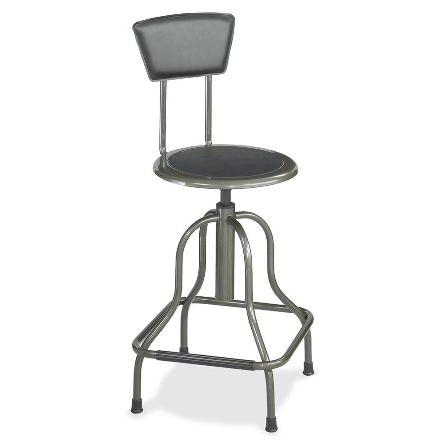 Safco Diesel High Base Stool With Back - Black Seat Color - Leather Seat Material - Leather Back Material - Pewter Frame Color - Steel Frame Material - Pewter - Leather - 1 Each. Picture 2