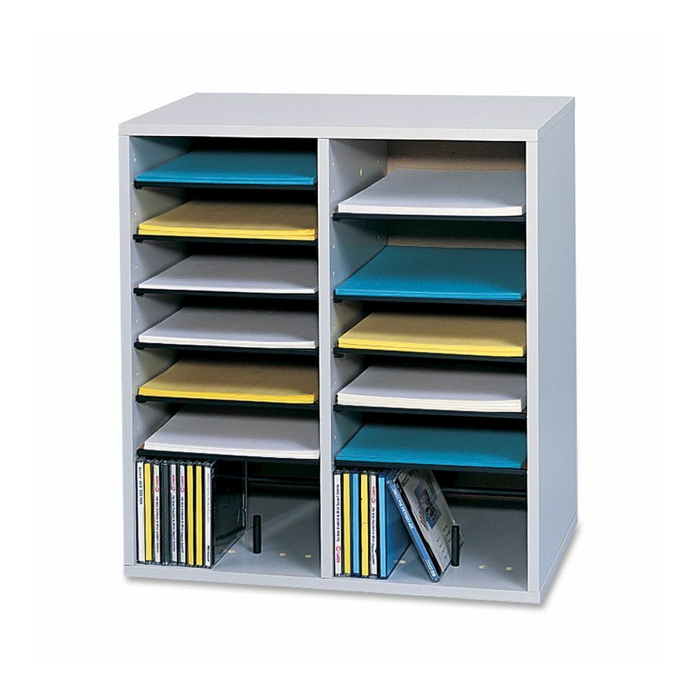 Safco Adjustable Shelves Literature Organizers - 16 Compartment(s) - Compartment Size : 2.50" x 9" x 11.50" - 21.12" Height x 19.50" Width x 11.75" Depth - Gray - Wood - 1 Each. Picture 2