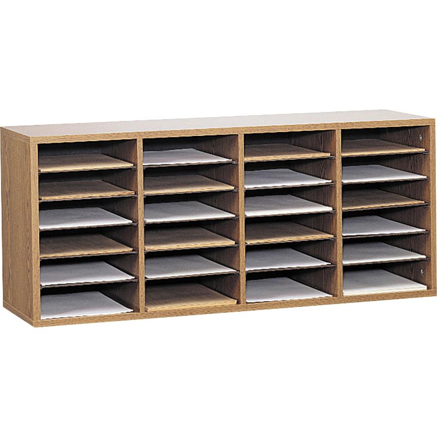 Safco Adjustable Shelves Literature Organizers - 24 Compartment(s) - Compartment Size : 2.50" x 9" x 11.50" - 16.37" Height x 39.38" Width x 11.75" Depth - Medium Oak - Wood - 1 Each. Picture 2