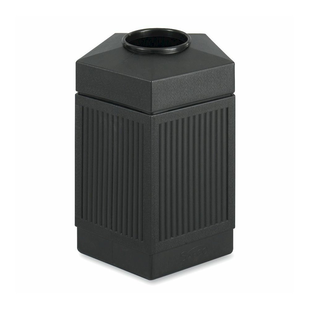 Safco Indoor/Outdoor Pentagon Shape Receptacle - 45 gal Capacity - Hexagonal - 9.50" Opening Diameter - 31.5" Height x 24" Width x 23" Depth - Polyethylene - Black - 1 Each. Picture 2
