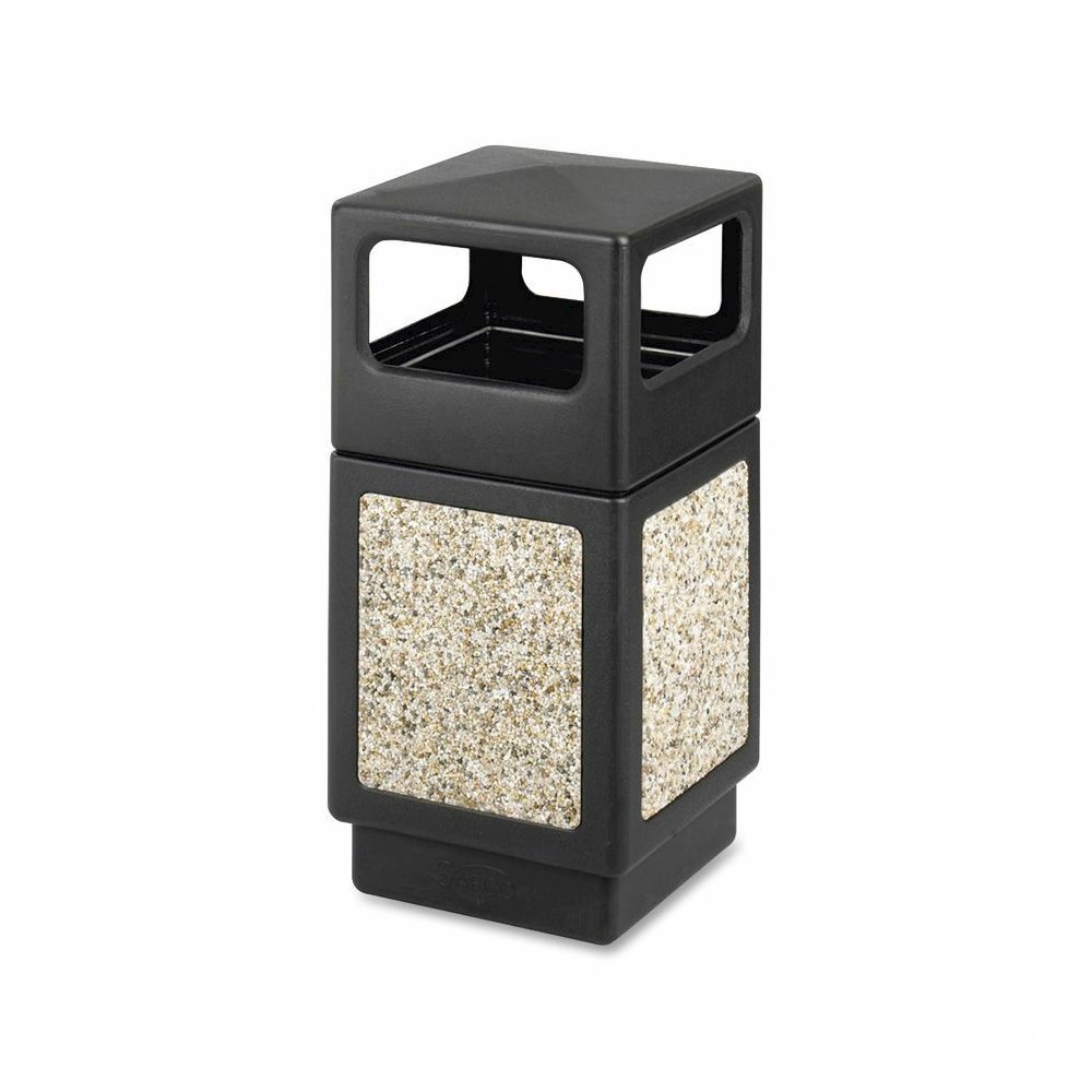 Safco Indoor/outdoor Square Receptacles - 38 gal Capacity - 39.3" Height x 18.3" Width x 18.3" Depth - Polyethylene - Black - 1 Each. Picture 2