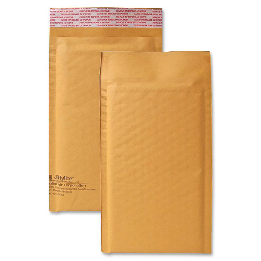 Sealed Air JiffyLite Cellular Cushioned Mailers - Bubble - #00 - 5" Width x 10" Length - Peel & Seal - Kraft - 25 / Carton - Kraft. Picture 2