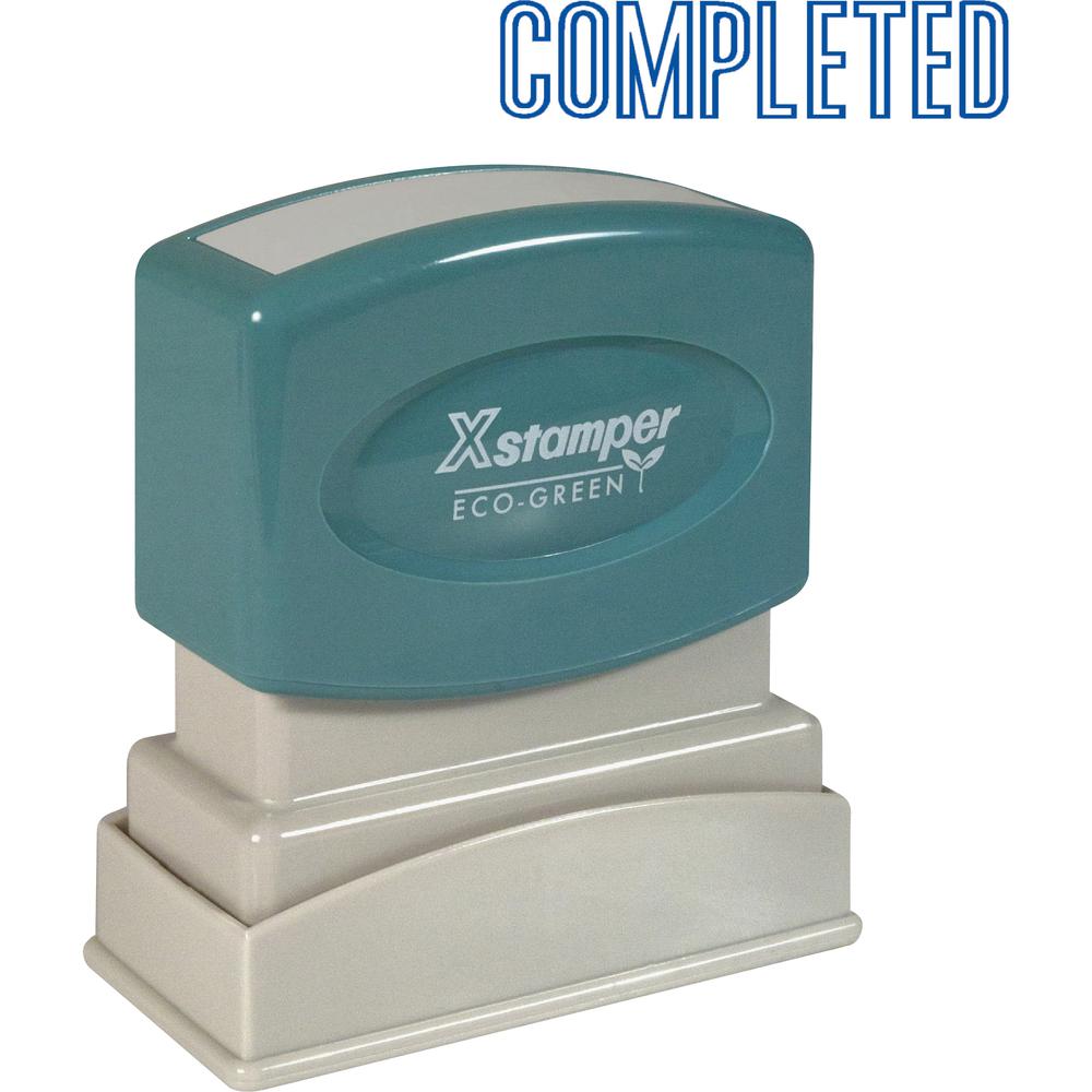 Xstamper COMPLETED Title Stamp - Message Stamp - "COMPLETED" - 0.50" Impression Width x 1.63" Impression Length - 100000 Impression(s) - Blue - Recycled - 1 Each. Picture 2