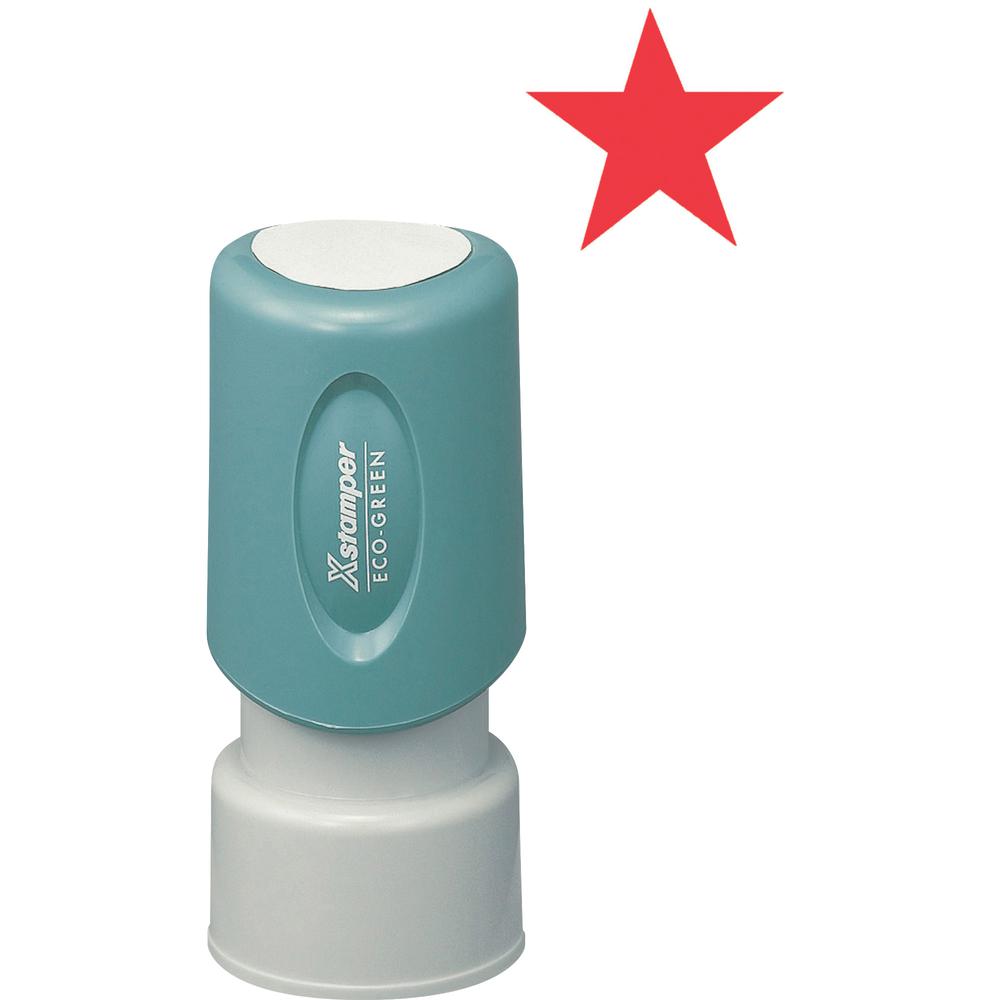 Xstamper Pre-Inked Star Shape Stamp - Design Stamp - "STAR" - 0.63" Impression Diameter - Red - Recycled - 1 Each. Picture 2