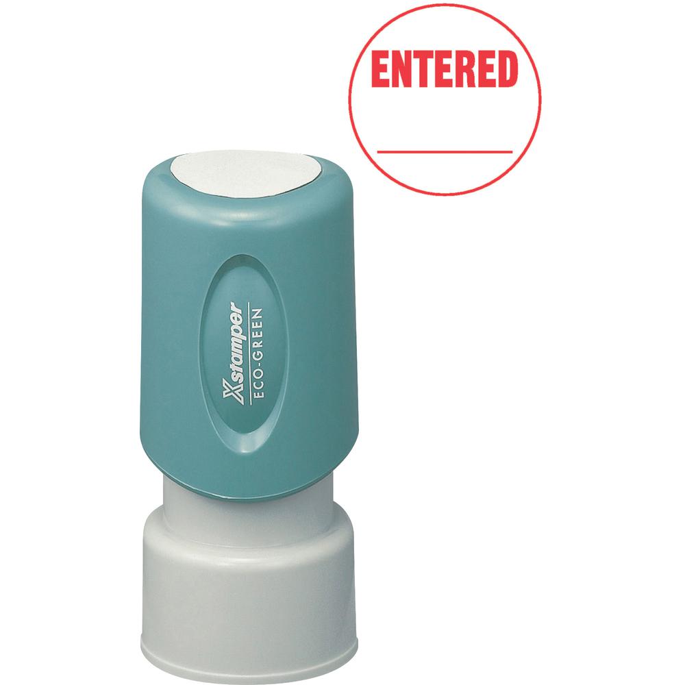 Xstamper Pre-Inked ENTERED Stamp - Message Stamp - "ENTERED" - 0.63" Impression Diameter - Red - Recycled - 1 Each. Picture 2
