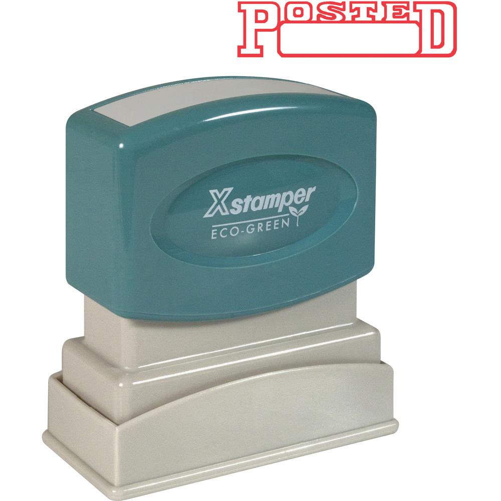 Xstamper POSTED Open Space Title Stamp - Message Stamp - "POSTED" - 0.50" Impression Width x 1.62" Impression Length - 100000 Impression(s) - Red - Recycled - 1 Each. Picture 2
