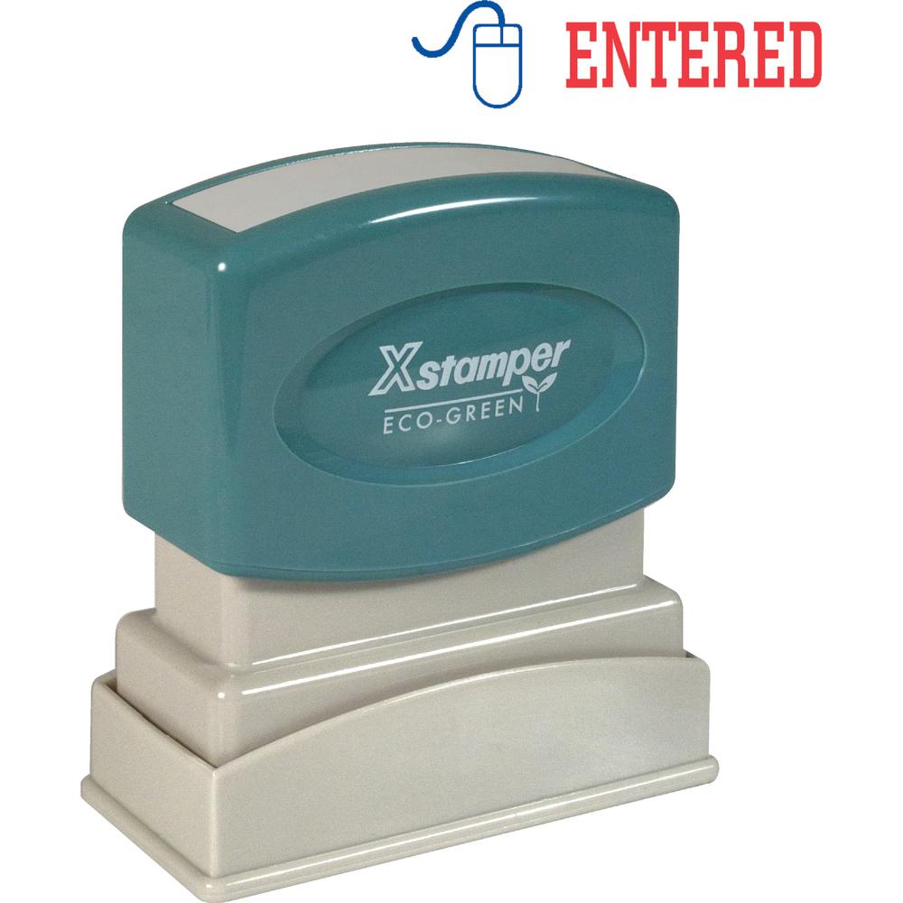 Xstamper Red/Blue ENTERED Title Stamp - Message Stamp - "ENTERED" - 0.50" Impression Width - 100000 Impression(s) - Red, Blue - Polymer Polymer - Recycled - 1 Each. Picture 2
