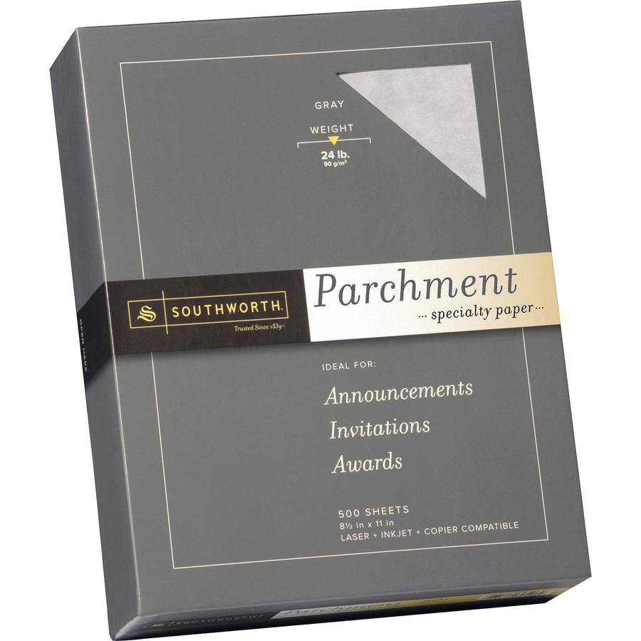 Southworth Parchment Specialty Paper - Gray - Letter - 8 1/2" x 11" - 24 lb Basis Weight - Parchment - 500 / Box - Acid-free, Lignin-free - Gray. Picture 2