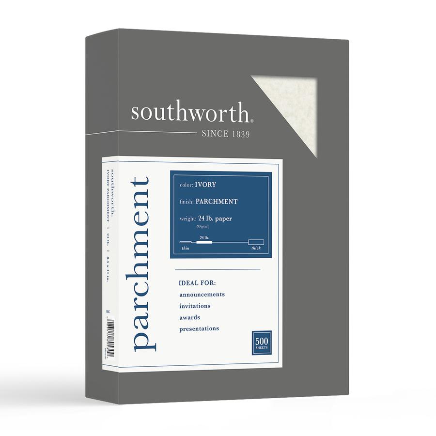 Southworth Parchment Specialty Paper - Ivory - Letter - 8 1/2" x 11" - 24 lb Basis Weight - Parchment - 500 / Box - Acid-free, Lignin-free - Ivory. Picture 2