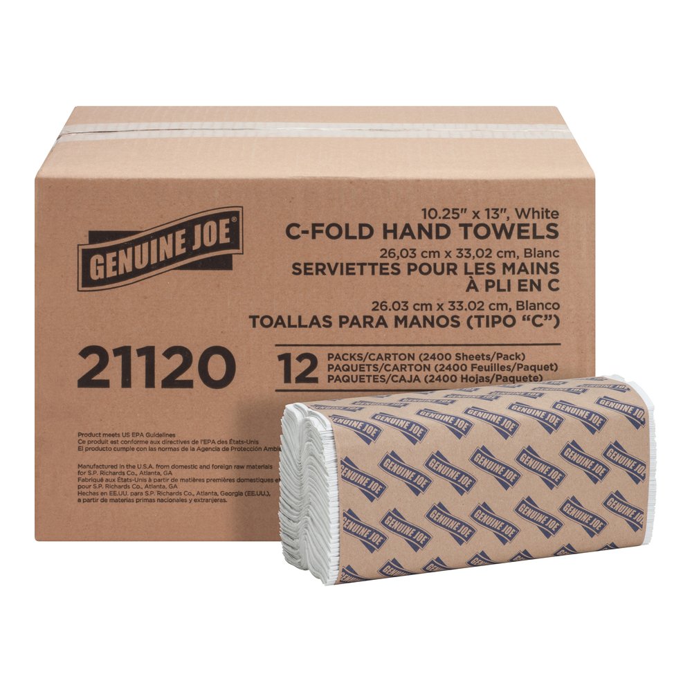 Genuine Joe Paper Towel C-fold 200 sheets White - 1 Ply - C-fold - 13" Width x 10" Length - embossed design - White - Fiber, Paper - 200 Sheets/Pack - 12 / Carton. Picture 6