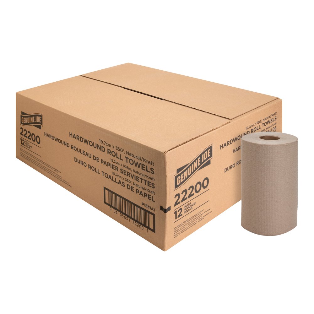 Genuine Joe Embossed Hardwound Roll Towels - 7.87" Width x 350 ft Length - 2" Core - Natural - 12 / Carton. Picture 4