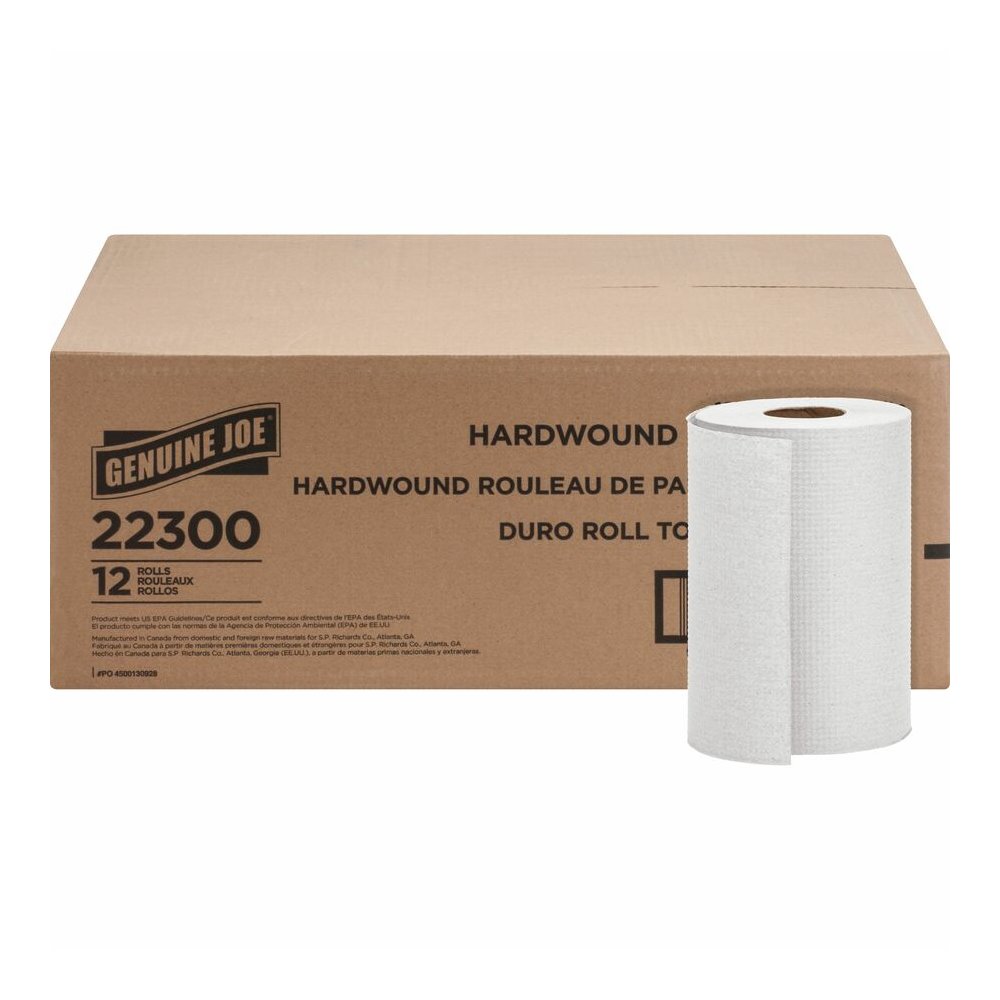 Genuine Joe Hardwound Roll Paper Towels - 7.87" Width x 350 ft Length - 2" Core - White - 12 / Carton. Picture 5