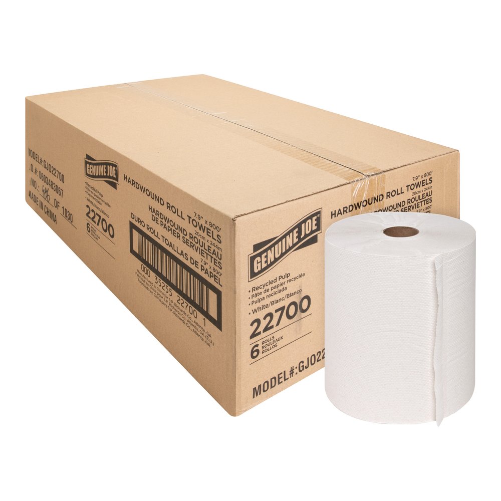 Genuine Joe Hardwound Roll Paper Towels - 7.90" Width x 800 ft Length - 2" Core - White - 6 / Carton. Picture 5