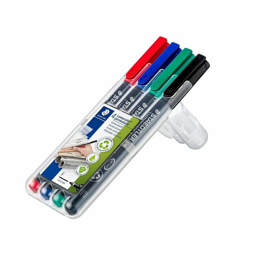 Lumocolor Permanent Pen 318 - Red, Blue, Green, Black Ink - Black Polypropylene Barrel - Writing - 4 / Set. Picture 4