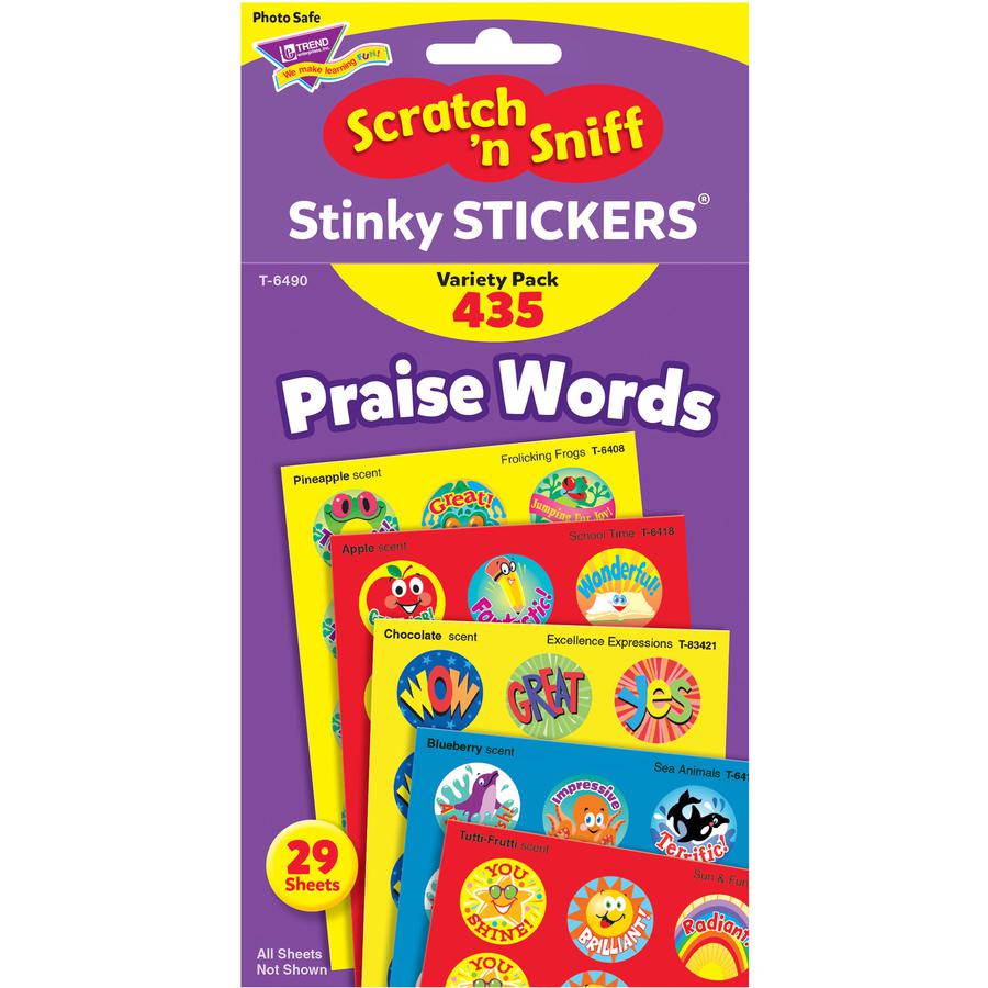 Trend Praise Words Jumbo Stinky Stickers - 432 x Assorted Shape - Self-adhesive - Acid-free, Non-toxic, Photo-safe, Scented - Assorted - Paper - 435 / Pack. Picture 4