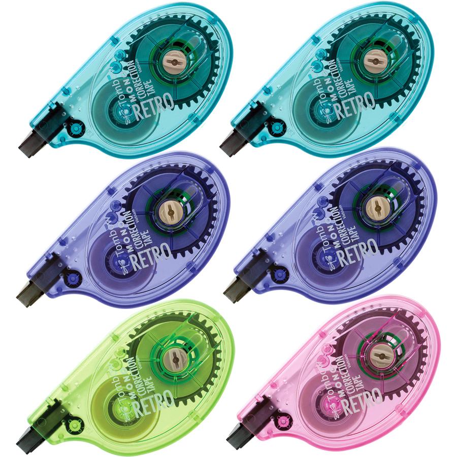 Tombow MONO Retro Correction Tape Applicator - 0.16" Tape Width x 32.83 ft Tape Length - 1 Line(s) - White Tape - Ergonomic Assorted Dispenser - Acid-free, Retractable, Non-refillable - Assorted - 6 /. Picture 2