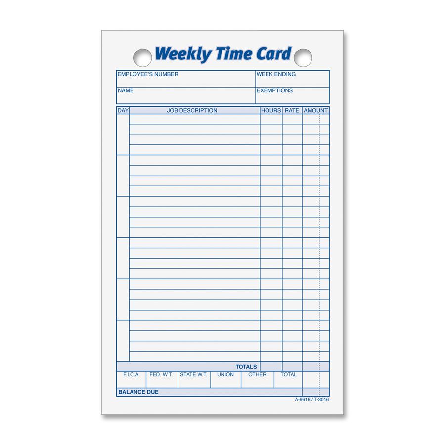 TOPS Weekly Handwritten Time Cards - Ring Binder - 4.25" x 6.75" Sheet Size - 2 x Holes - Yellow - 100 / Pack. Picture 2