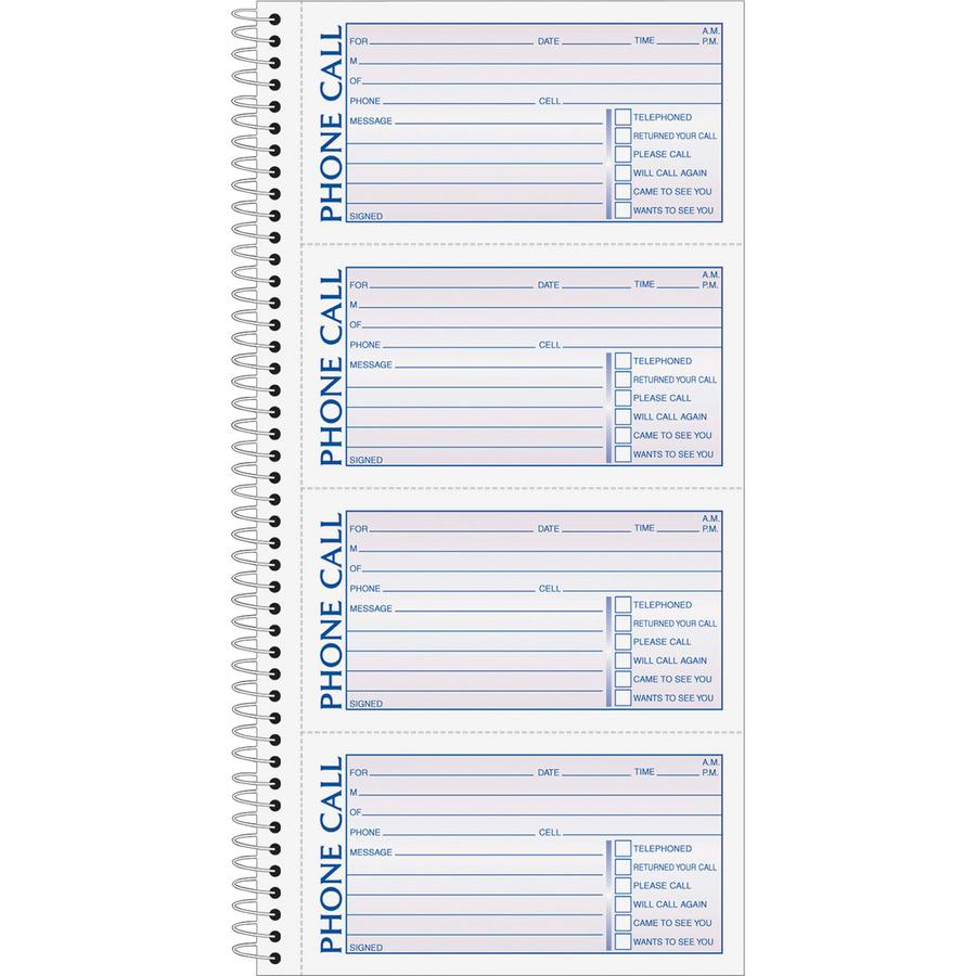 TOPS Carbonless Phone Message Book - Double Sided Sheet - Spiral Bound - 2 Part - Carbonless Copy - 5.50" x 11" Sheet Size - White - Assorted Sheet(s) - Blue, Red Print Color - 1 Each. Picture 5