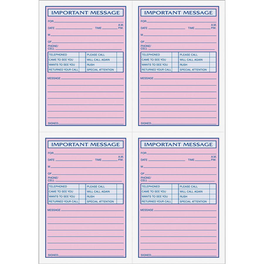 TOPS 4CPP Important Phone Message Book - 400 Sheet(s) - Spiral Bound - 2 PartCarbonless Copy - 8.25" x 11" Sheet Size - White - Assorted Sheet(s) - Blue, Red Print Color - 1 Each. Picture 5