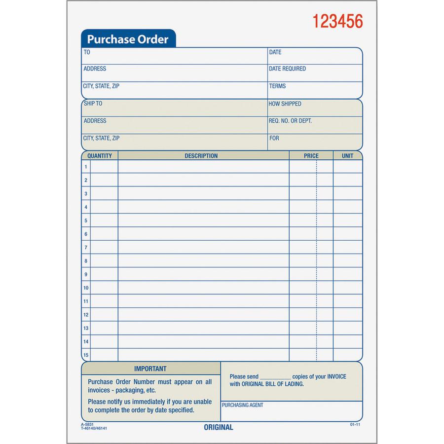TOPS Carbonless 2-Part Purchase Order Books - 50 Sheet(s) - 2 Part - Carbonless Copy - 5.56" x 7.93" Sheet Size - Assorted Sheet(s) - 1 Each. Picture 3