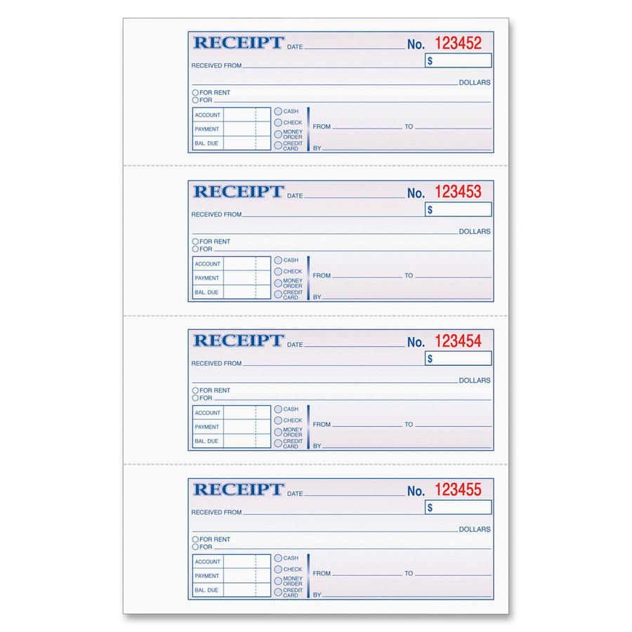 TOPS Money/Rent Receipt Book - 3 Part - Carbonless Copy - 2.75" x 7.25" Sheet Size - Assorted Sheet(s) - Blue Print Color - 1 Each. Picture 3
