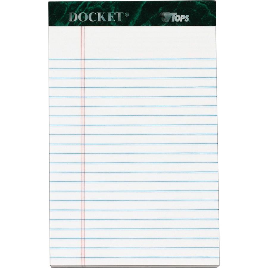 TOPS Docket Letr - Trim White Legal Pads - Jr.Legal - 50 Sheets - Double Stitched - 0.28" Ruled - 16 lb Basis Weight - Jr.Legal - 5" x 8" Sheet Size - White Paper - Marble Green Binding - Perforated, . Picture 2