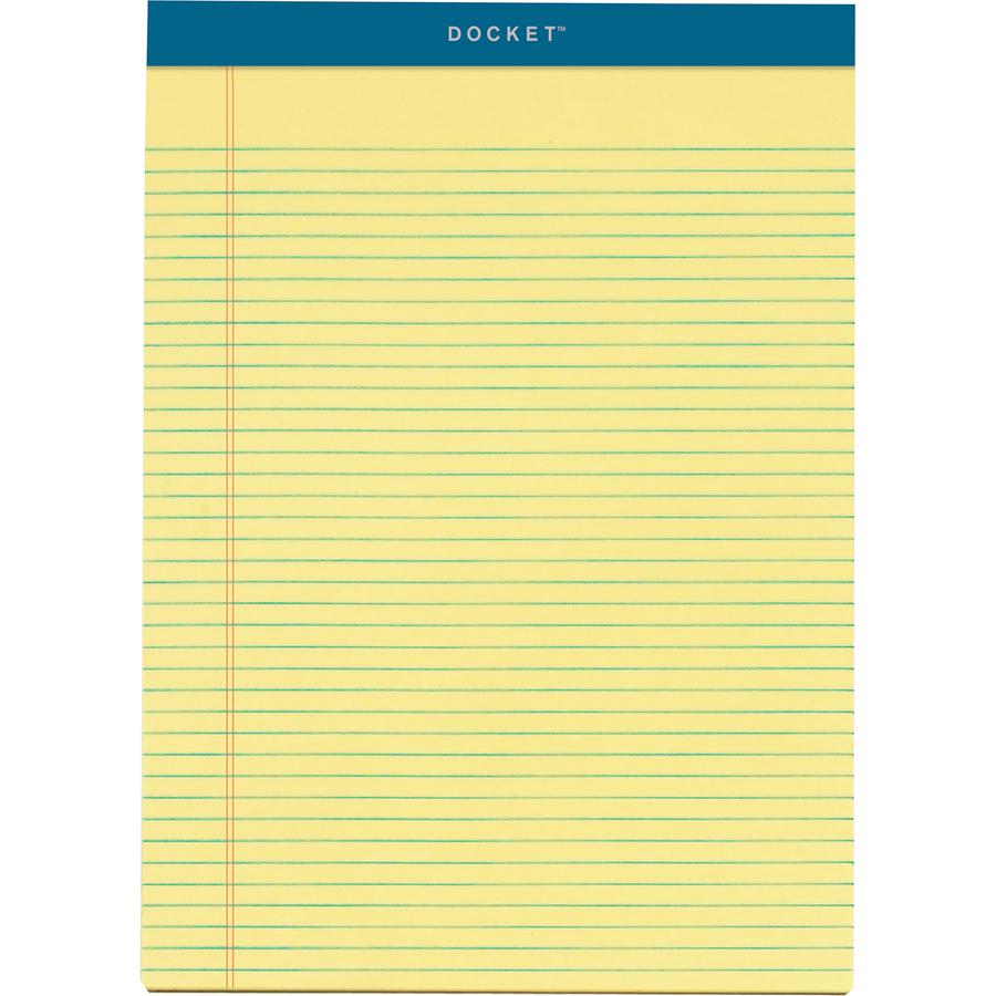 TOPS Letr-Trim Perforated Narrow Ruled Canary Legal Pads - 100 Sheets - Double Stitched - 0.25" Ruled - 16 lb Basis Weight - 8 1/2" x 11 3/4" Sheet Size - Canary Paper - Marble Green Binding - Perfora. Picture 2