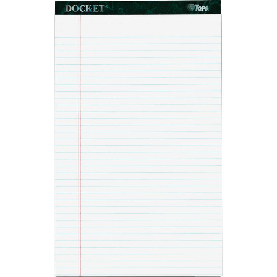 TOPS Docket Letr - Trim Legal Ruled White Legal Pads - Legal - 50 Sheets - Double Stitched - 0.34" Ruled - 16 lb Basis Weight - Legal - 8 1/2" x 14" - White Paper - Marble Green Binding - Perforated, . Picture 2