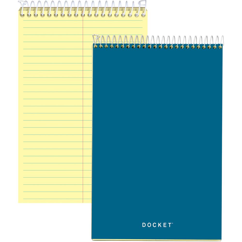 TOPS Docket Steno Book - 100 Sheets - Coilock - 6" x 9" - Canary Paper - Forest GreenChipboard Cover - Perforated, Hard Cover, Rigid - 1 Each. Picture 3
