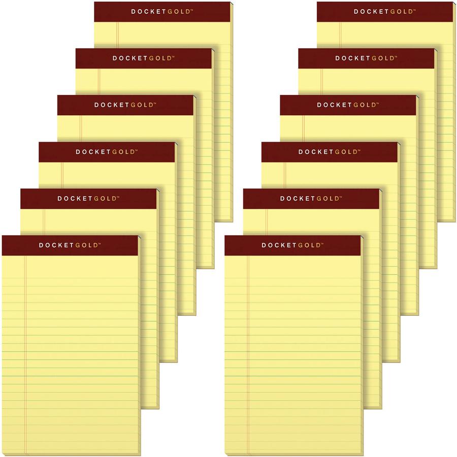 TOPS Docket Gold Jr. Legal Ruled Canary Legal Pads - Jr.Legal - 50 Sheets - 0.28" Ruled - 20 lb Basis Weight - Jr.Legal - 5" x 8" - Canary Paper - Burgundy Binding - Hard Cover, Perforated, Heavyweigh. Picture 3