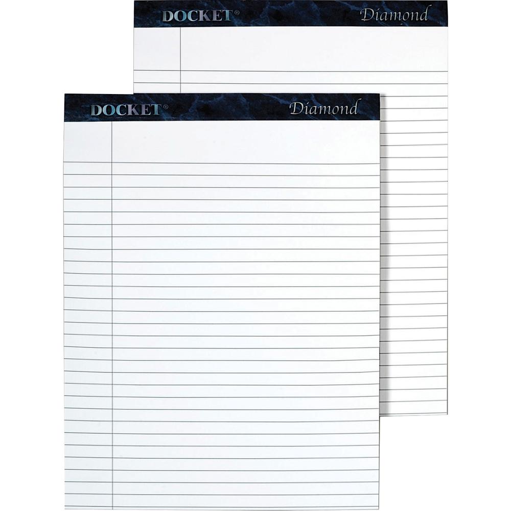 TOPS Docket Diamond Notepads - 50 Sheets - Watermark - Double Stitched - 0.34" Ruled - 24 lb Basis Weight - 8 1/2" x 11 3/4" - White Paper - Blue Binding - Chipboard Cover - Perforated, Hard Cover, St. Picture 3
