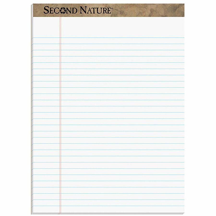 TOPS Second Nature Legal Rule Recycled Writing Pad - 50 Sheets - 0.34" Ruled - Red Margin - 15 lb Basis Weight - 8 1/2" x 11 3/4" Sheet Size - White Paper - Perforated, Resist Bleed-through, Easy Tear. Picture 8