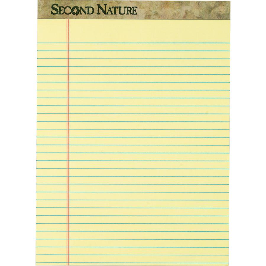TOPS Second Nature Ruled Canary Writing Pads - 50 Sheets - 0.34" Ruled - Red Margin - 15 lb Basis Weight - 8 1/2" x 11 3/4" Sheet Size - Canary Paper - Perforated, Resist Bleed-through, Easy Tear - Re. Picture 8