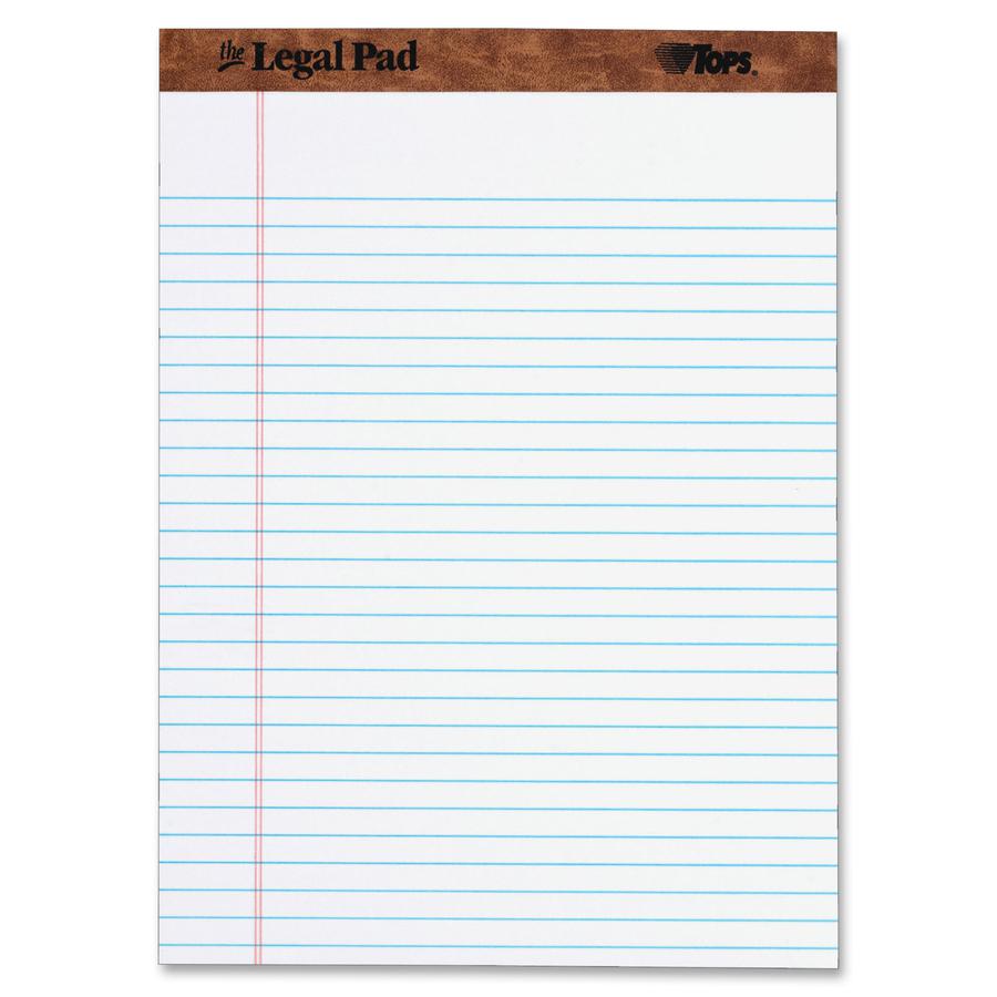 TOPS Letr-trim Perforated Legal Pads - 50 Sheets - Double Stitched - 0.34" Ruled - 16 lb Basis Weight - 8 1/2" x 11 3/4" - White Paper - Perforated, Hard Cover - 1 Dozen. Picture 2