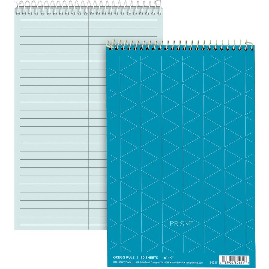 TOPS Prism Steno Books - 80 Sheets - Wire Bound - Gregg Ruled Margin - 6" x 9" Sheet Size - Blue Paper - Perforated, Stiff-back, WireLock - 4 / Pack. Picture 3