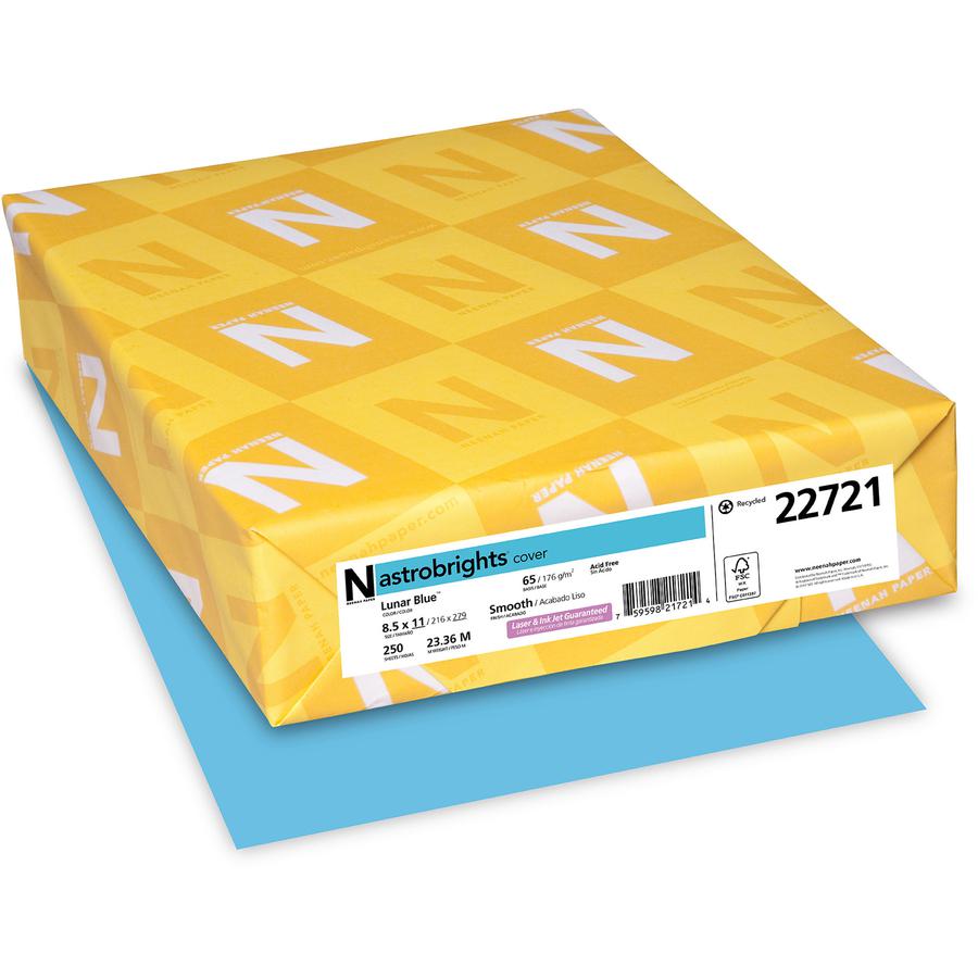 Neenah Astrobrights Paper - Letter - 8 1/2" x 11" - 65 lb Basis Weight - Smooth - 250 / Pack - Green Seal - Acid-free, Lignin-free, Heavyweight, Durable - Lunar Blue. Picture 5