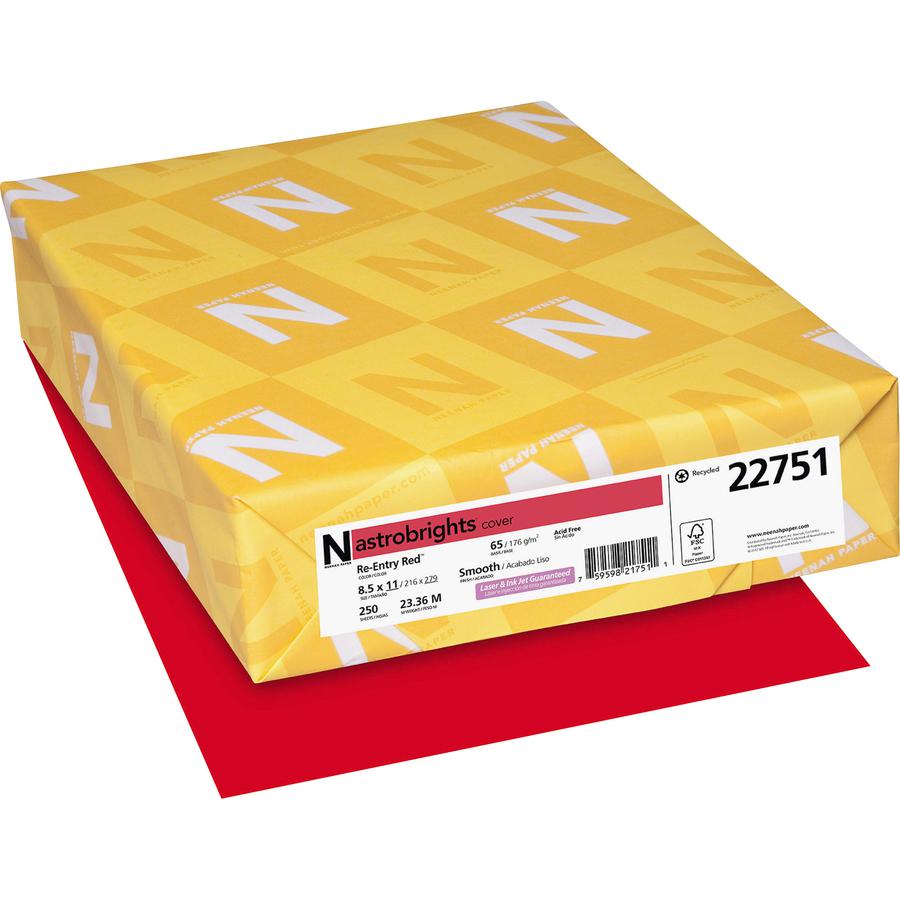 Astrobrights Color Card Stock - Re-Entry Red - Letter - 8 1/2" x 11" - 65 lb Basis Weight - Smooth - 250 / Pack - Green Seal - Acid-free, Lignin-free, Durable, Heavyweight - Re-entry Red. Picture 5