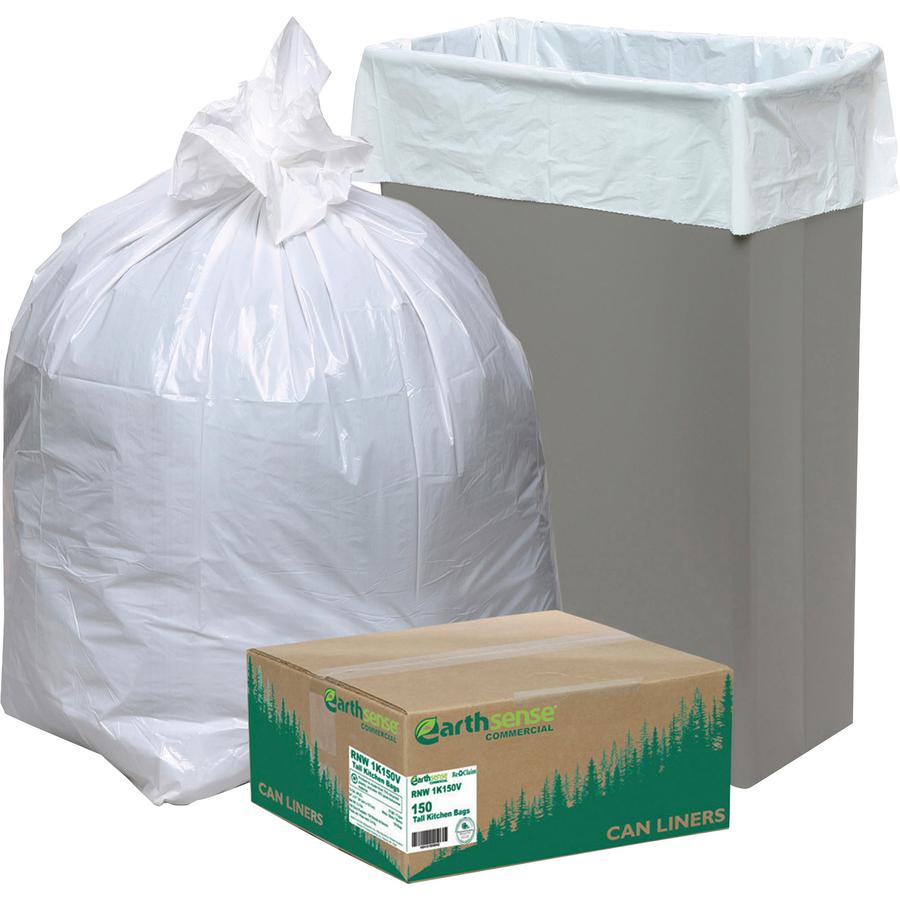 Earthsense Heavy-Duty Reclaim Recycled White Can Liners - Small Size - 13 gal Capacity - 33" Length x 24" Width x 0.87 mil (22 Micron) Thickness - Low Density - White - Plastic - Recycled - 1 Carton. Picture 2