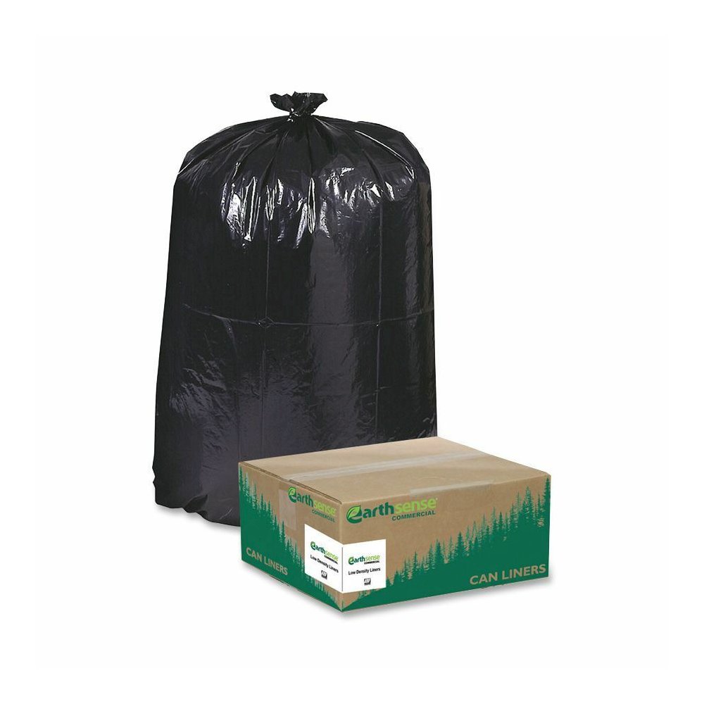 Earthsense Reclaim Heavy-Duty Recycled Can Liners - Extra Large Size - 60 gal Capacity - 58" Length x 38" Width x 1.25 mil (32 Micron) Thickness - Low Density - Black - Plastic - Recycled - 100 / Cart. Picture 3