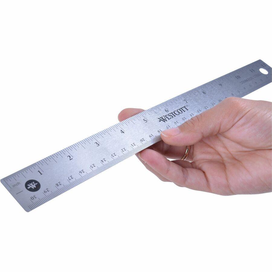 Westcott Stainless Steel Rulers - 12" Length x 1" Width - 1/16, 1/32 Graduations - Metric, Imperial Measuring System - Stainless Steel - Stainless Steel - 1 Each. Picture 12