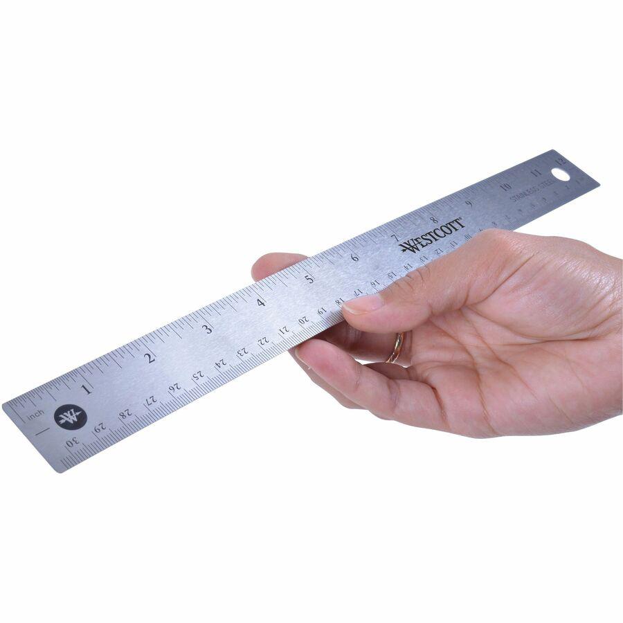 Westcott Stainless Steel Rulers - 15" Length 1" Width - 1/16, 1/32 Graduations - Metric, Imperial Measuring System - Stainless Steel - 1 Each - Stainless Steel. Picture 10