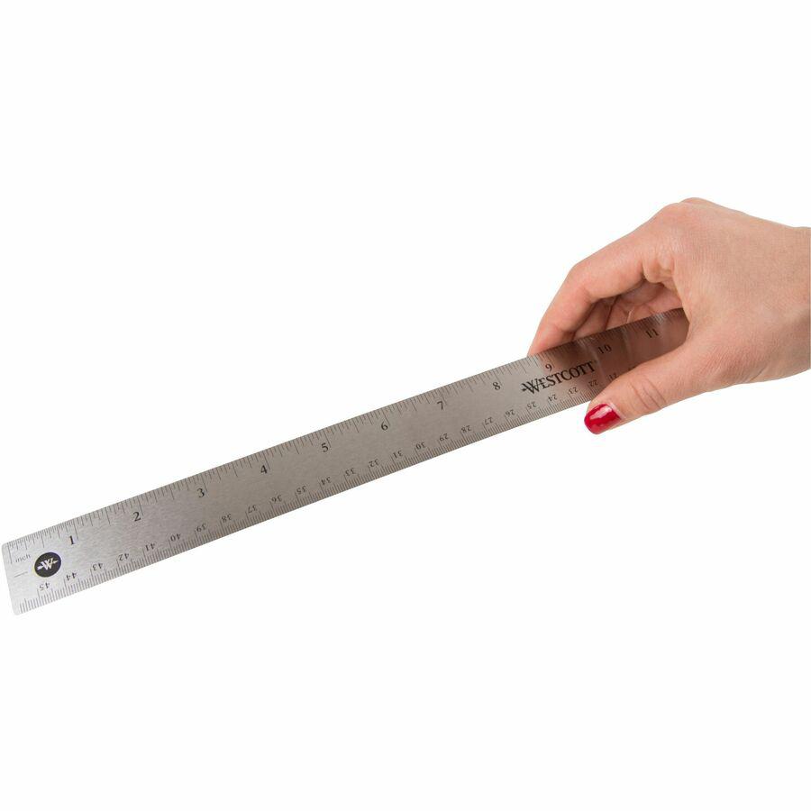 Westcott Stainless Steel Rulers - 18" Length x 1" Width - 1/16, 1/32 Graduations - Metric, Imperial Measuring System - Stainless Steel - Stainless Steel - 1 Each. Picture 8